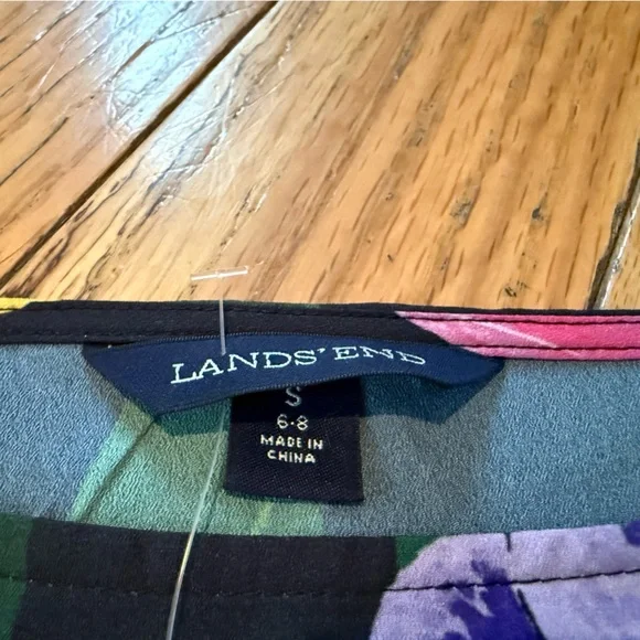 Lands’ End Black Multicolored Floral Dress Short Sleeve Womens Size S (6-8) NWOT - Picture 6 of 14